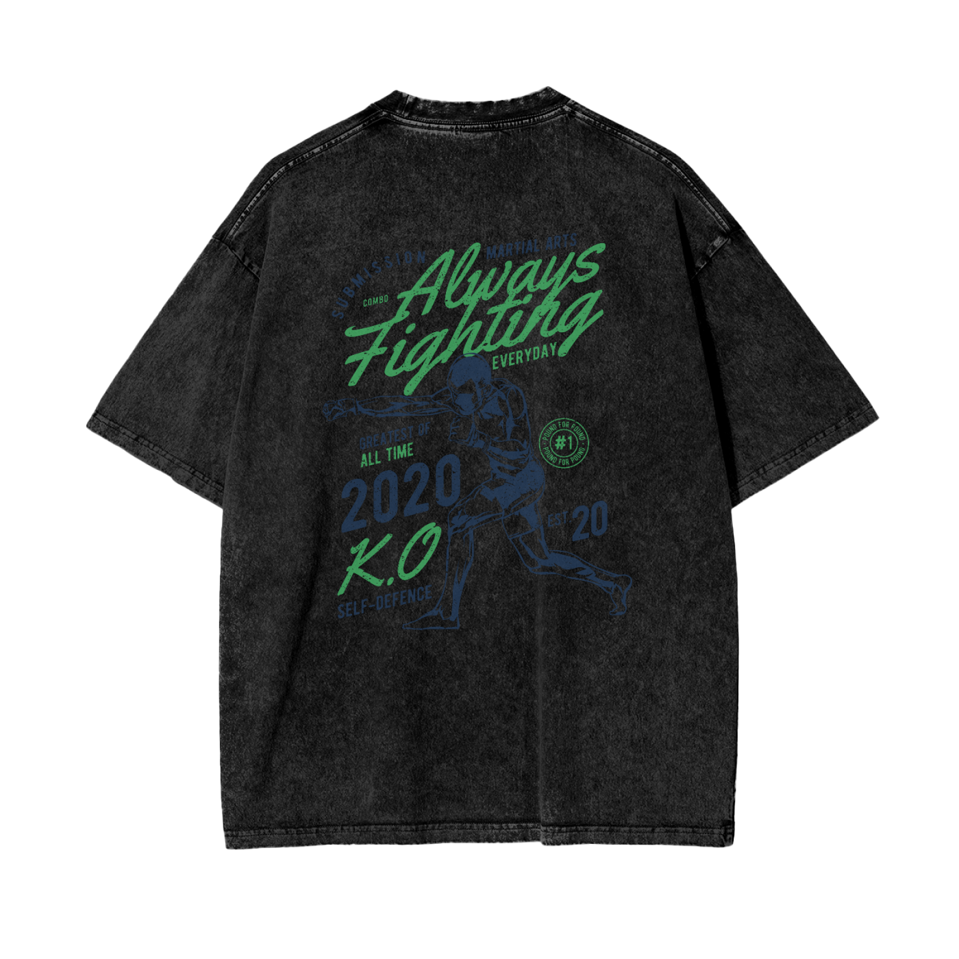 Always Fighting Green and Blue Text T-shirt - ARETE