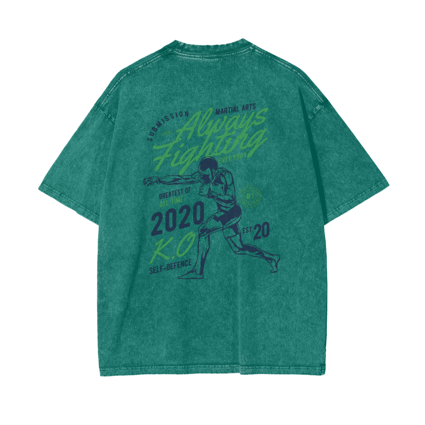 Always Fighting Green and Blue Text T-shirt - ARETE
