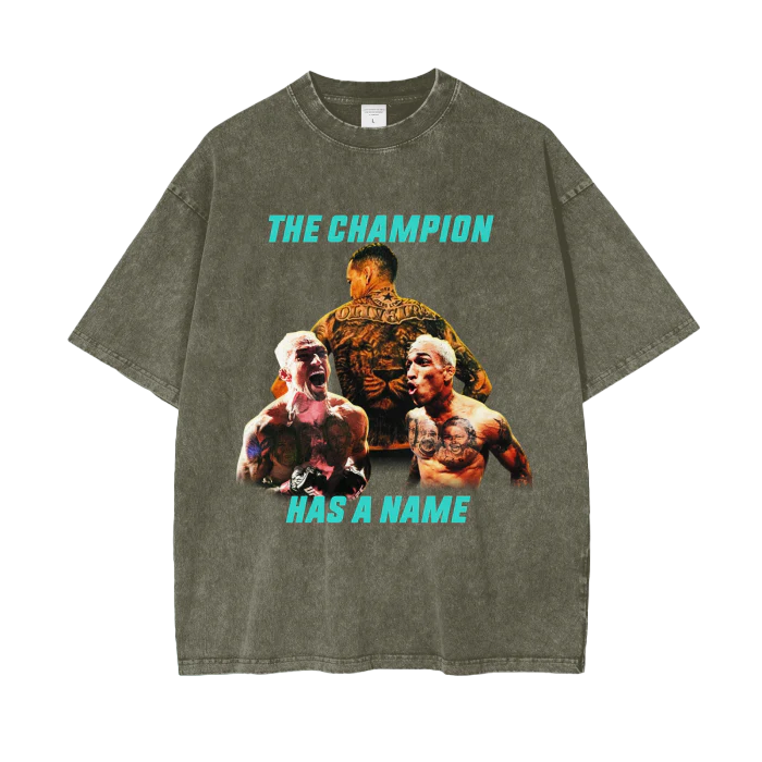 THE CHAMPION HAS A NAME turquoise text T-Shirt - ARETE
