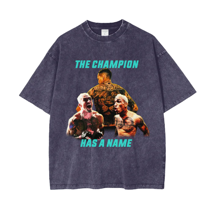THE CHAMPION HAS A NAME turquoise text T-Shirt - ARETE