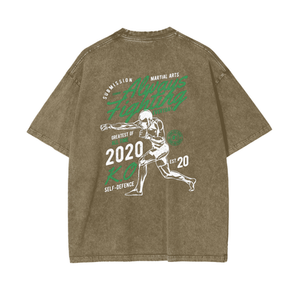 Always Fighting Green and White Text T-shirt - ARETE