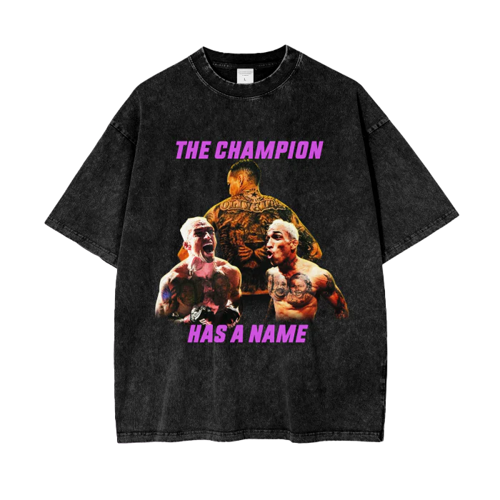 THE CHAMPION HAS A NAME purple text T-Shirt - ARETE